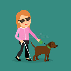 带着导盲犬的盲人女人