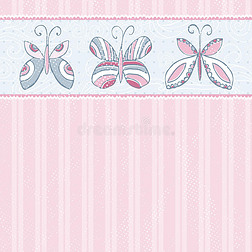 粉色条纹背景上的手绘蝴蝶