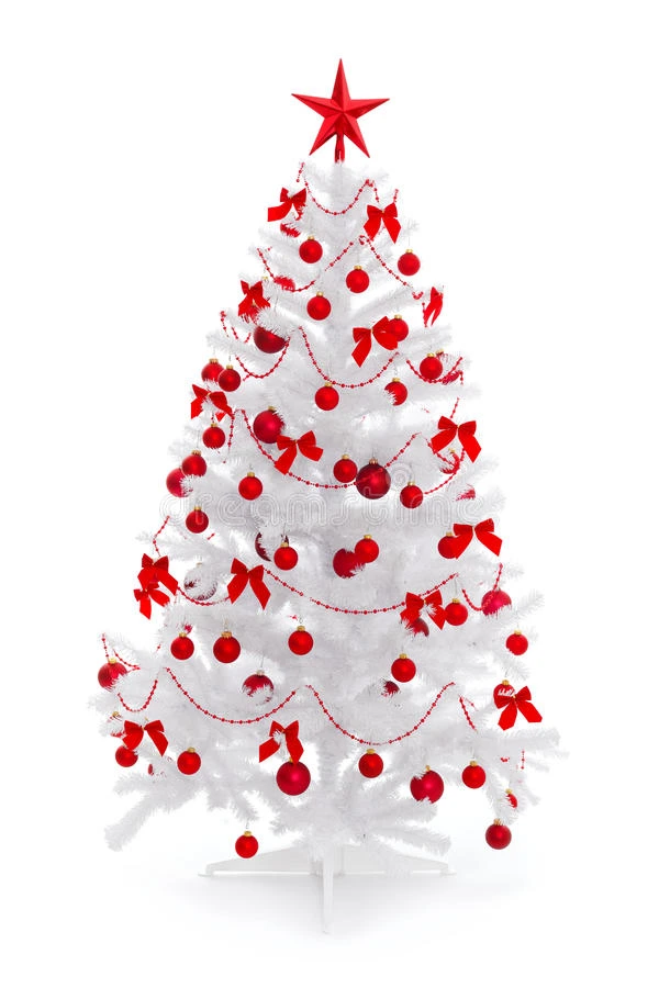 红色装饰的白色圣诞树