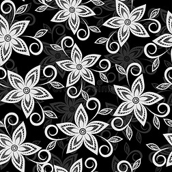 黑白花背景。蕾丝花刺绣
