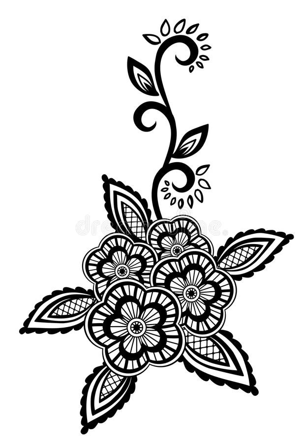 美丽的花卉元素黑白花叶设计元素仿古纯绣