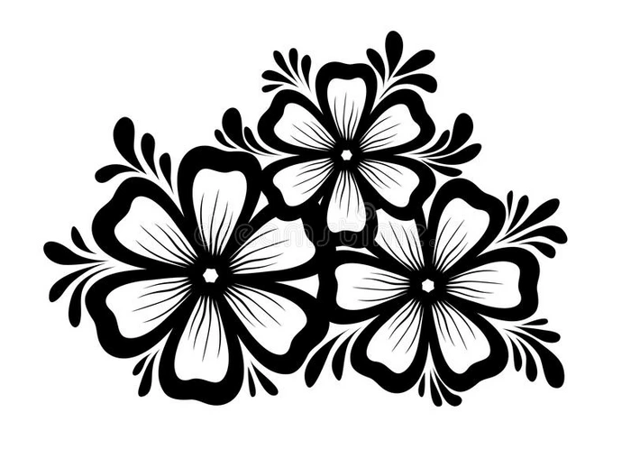美丽的花卉元素黑白花叶设计元素复古风格的花卉设计元素