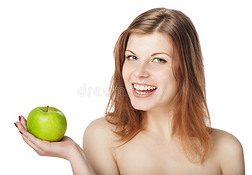 带着苹果的快乐美女