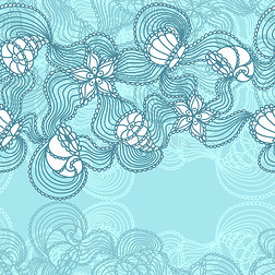 无缝抽象海洋蕾丝蓝色背景