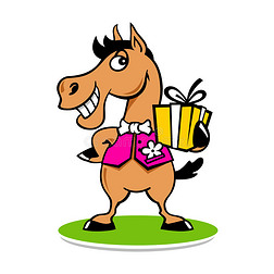 带礼物标志的快乐马