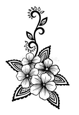 美丽的花卉元素。黑白花叶设计元素。