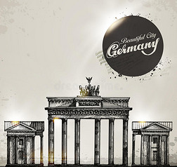 勃兰登堡门。柏林拱门标志。手拉的