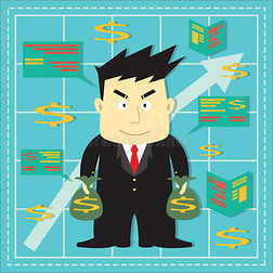 可爱的股票市场投资者平面卡通