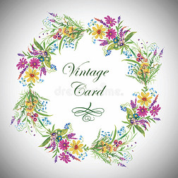 贺卡上有鲜花、水彩，可用作邀请函等节日和夏季背景。