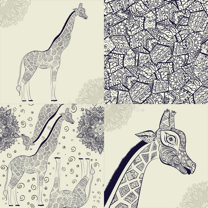 美丽的成年长颈鹿 手绘插图