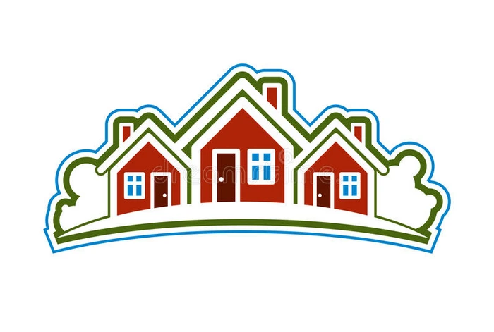五颜六色的度假屋矢量插图家庭形象与地平线 旅游和房地产创意标志别墅f