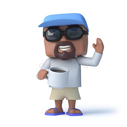 三维水手伙计喝杯咖啡