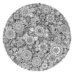 黑白圆形花卉装饰，观赏圆形花边设计。 花曼达拉。