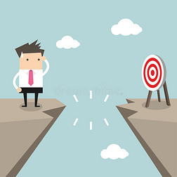 空地插画|一个商人站在一个缺口前,看着下面的空地