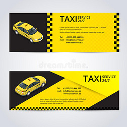 黑色和黄色出租车卡与出租车汽车图像矢量插图
