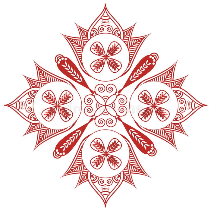 亚洲文化启发婚礼化妆指甲花纹身装饰形状与椭圆形对角线元素在白色红色花卉装饰