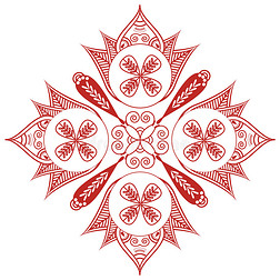 亚洲文化启发婚礼化妆指甲花纹身装饰形状与椭圆形对角线元素在白色，红色花卉装饰