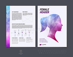 小册子设计，传单，封面，小册子和报告布局模板与女性和男性剪影多边形背景。 载体IL