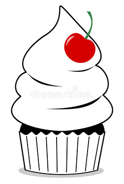 黑白纸杯蛋糕与红色樱桃可爱的卡通插图