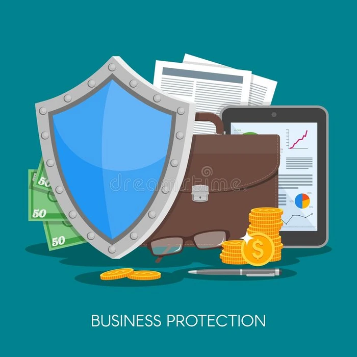 业务保护概念矢量图 保护数据和业务免受风险 平面风格的海报