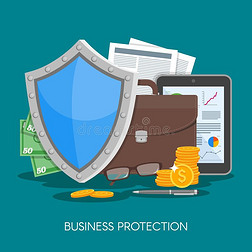 业务保护概念矢量图。 保护数据和业务免受风险。 平面风格的海报