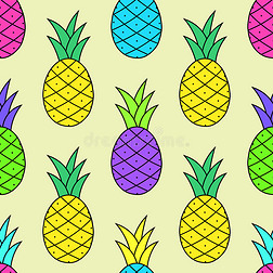 五颜六色美味的菠萝图案在流行艺术风格