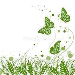 草和蝴蝶的轮廓背景。