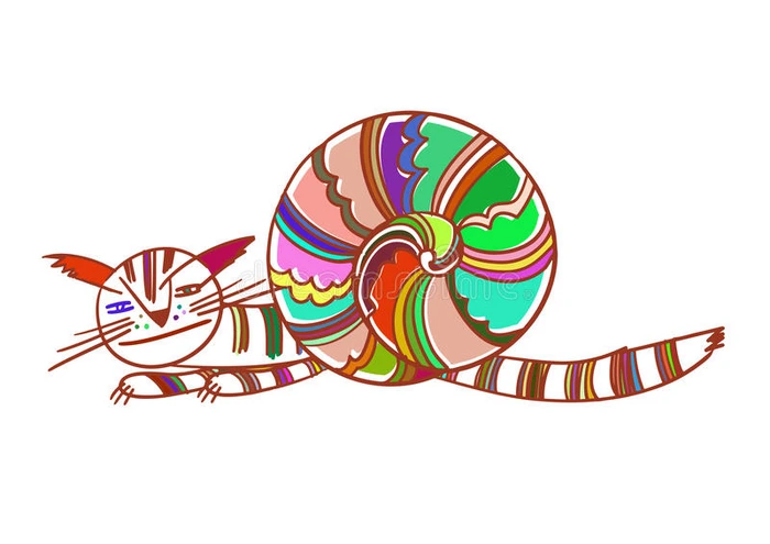 猫蜗牛 可爱的插图