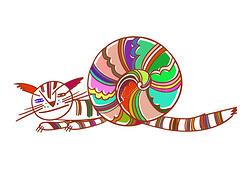猫蜗牛。 可爱的插图