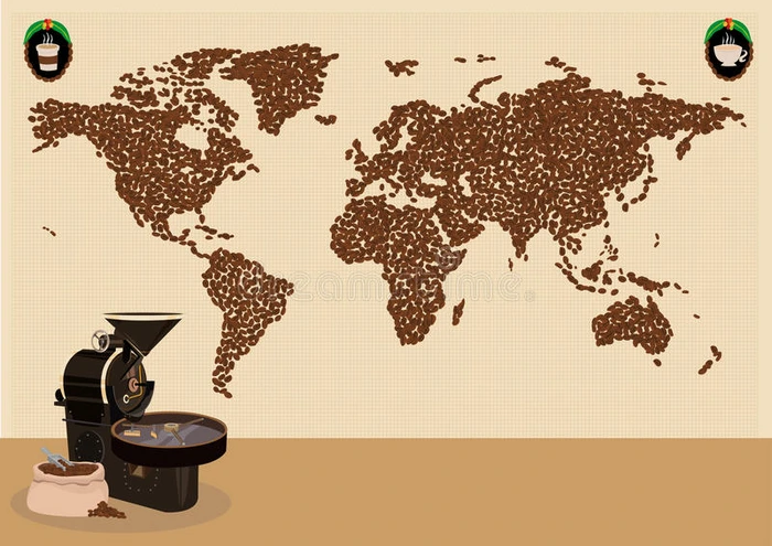 咖啡爱好者信息或使用世界各地的地图概念 可编辑剪贴画