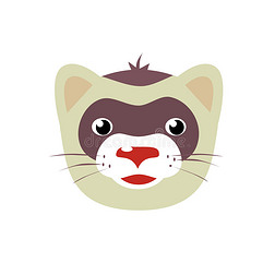 卡通雪貂动物面部矢量插图白色