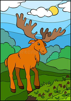 卡通野生动物给孩子 可爱的麋鹿