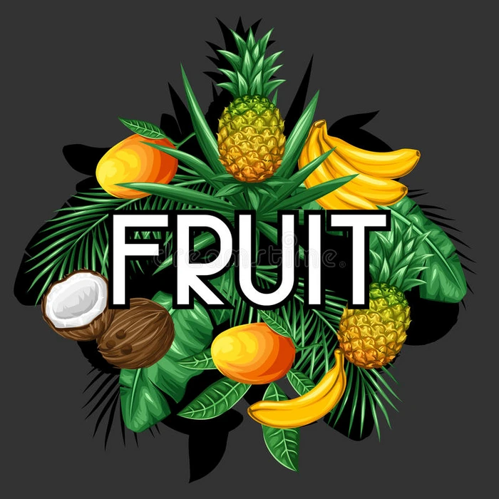 热带水果和树叶的背景 设计广告小册子标签包装纺织品印刷