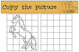 儿童游戏：复制图片。 可爱的马。