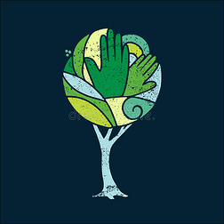 绿色概念树的人们双手为自然提供帮助