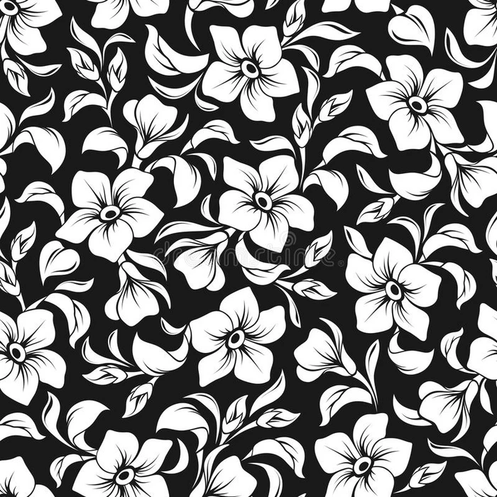 无缝黑白花卉图案矢量图