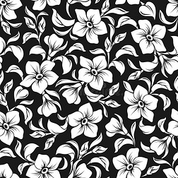 无缝黑白花卉图案。矢量图。