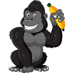 卡通有趣的大猩猩抱着香蕉