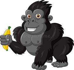 卡通有趣的大猩猩抱着香蕉