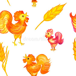画出五颜六色的刺和公鸡图案