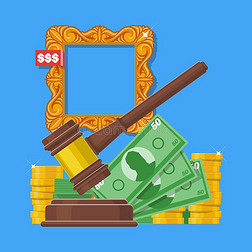 竞价插画|平面风格设计中的拍卖和竞价概念矢量图 卖艺术品