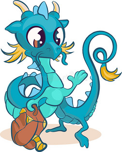 漫画龙的样子插画|可爱的蓝龙