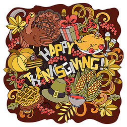 卡通矢量手绘涂鸦感恩节插图.