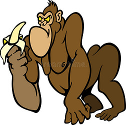 大愤怒的卡通大猩猩和香蕉