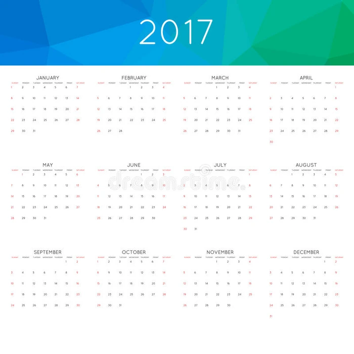 日历2017年简单风格 一周从星期天开始