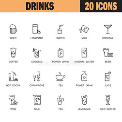 饮料平面图标或标志设置的网页设计