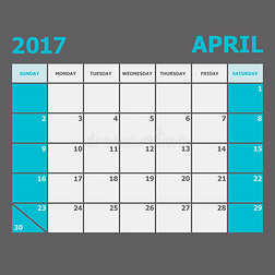 2017年4月日历周从周日开始