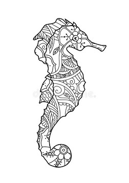 手绘在白色背景上分离的海马草图.