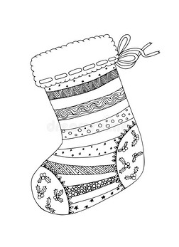 圣诞袜子的涂鸦素描,黑白色角度设计.