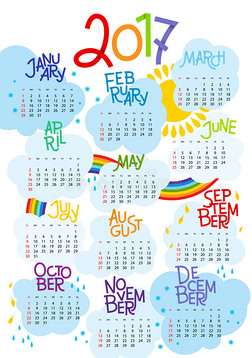 2017年日历-插图矢量模板的颜色。
